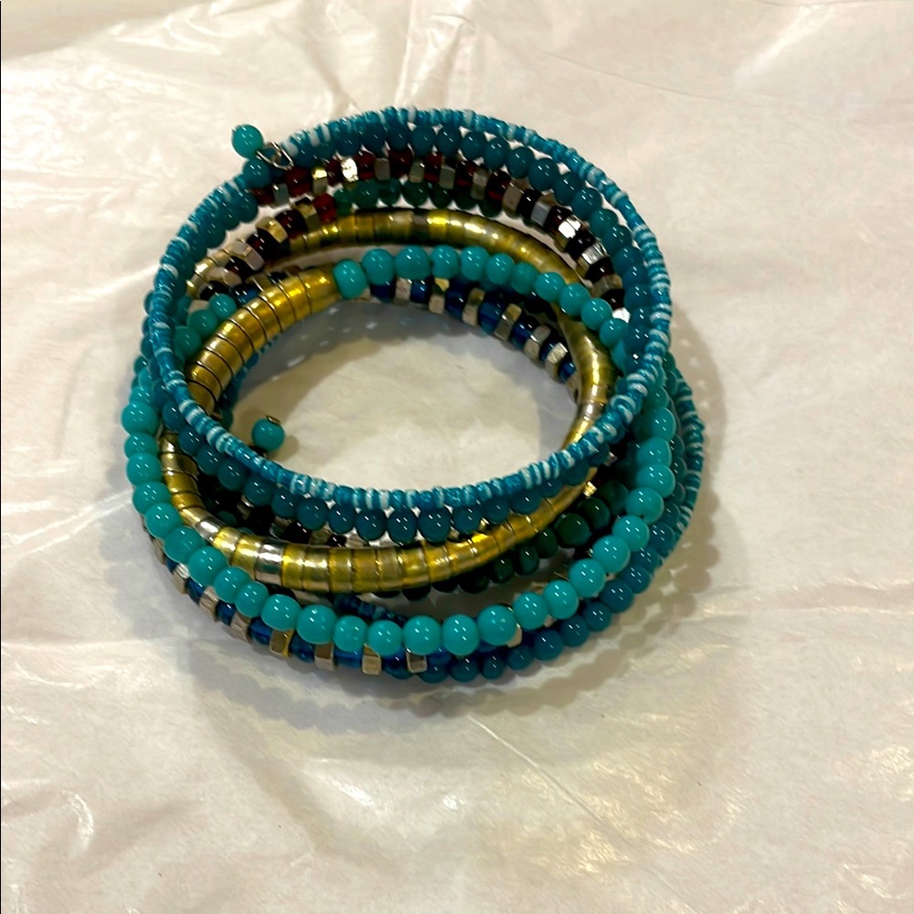 Turquoise and Gold Beaded Bracelet Set